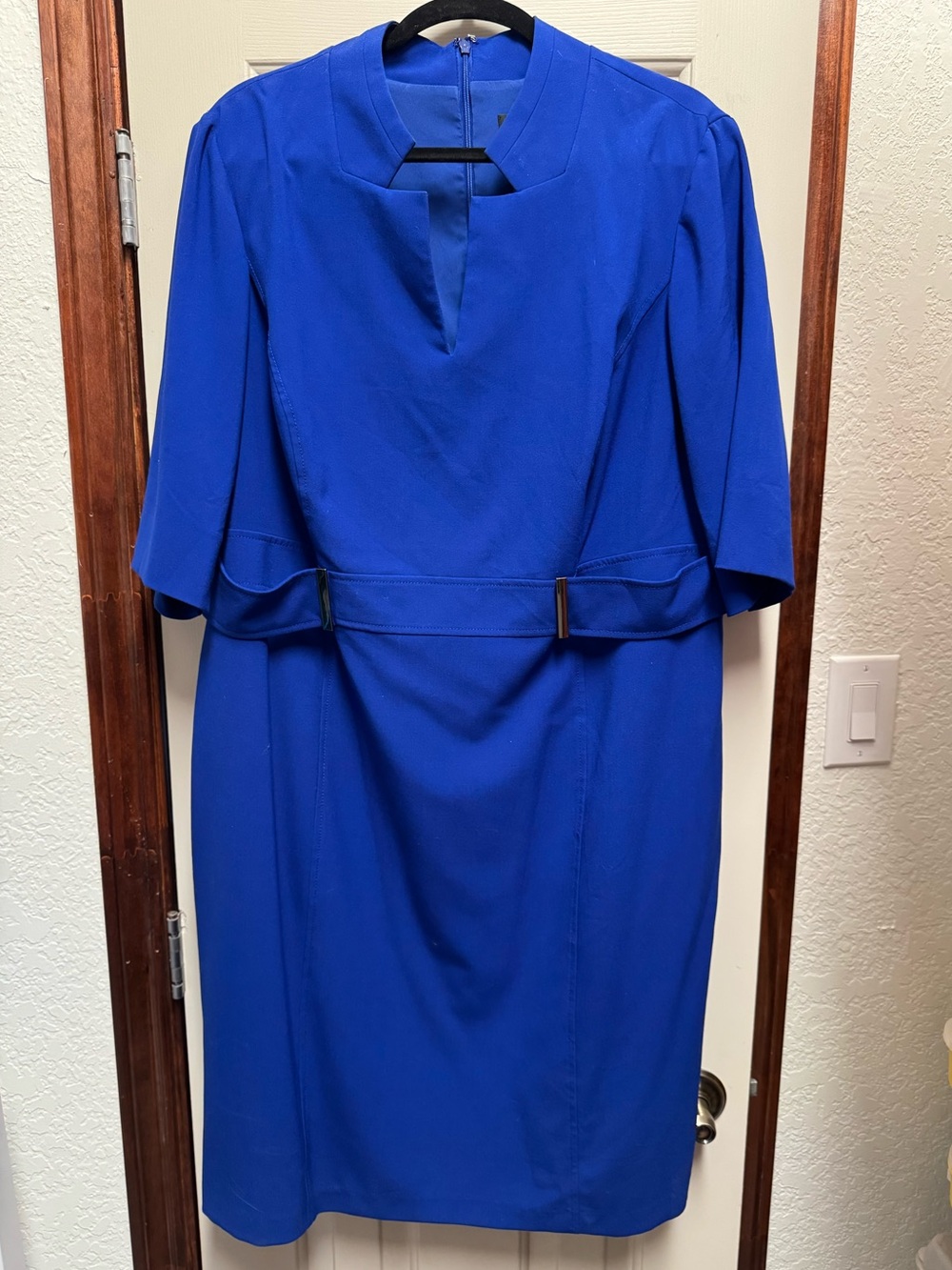 Tahari Royal Blue Midi Women’s Plus Dress with Structured Waist Detail
